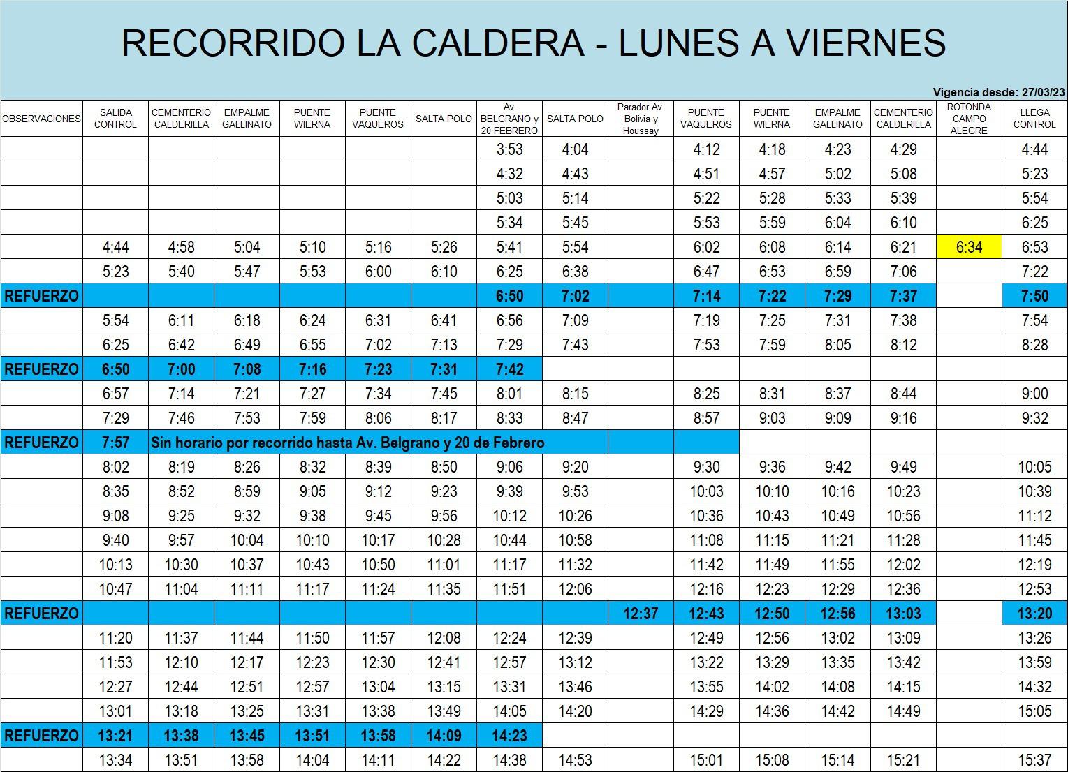 ¡Atención La Caldera! Estos son los nuevos horarios de colectivos