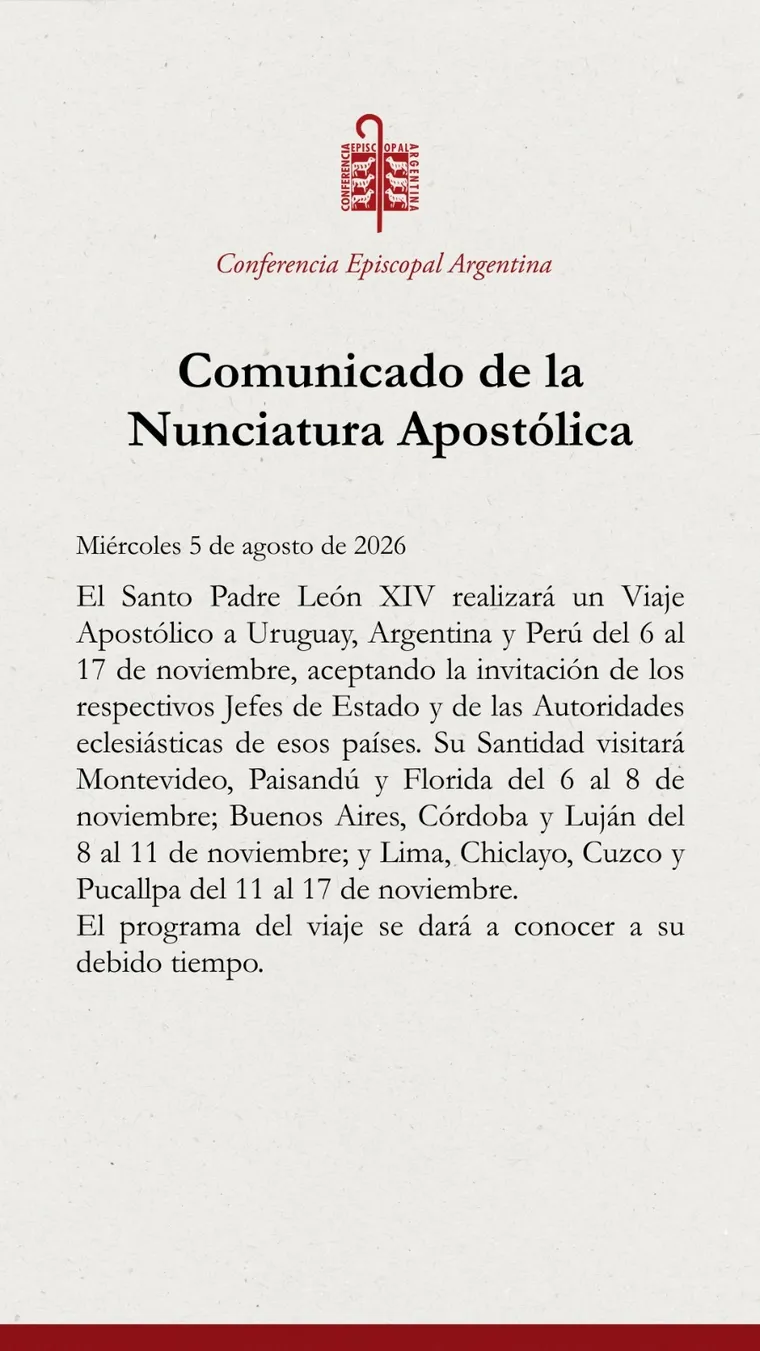 el-anuncio-la-nunciatura-apostolica-traves-un-comunicado-la-visita-del-papa-leon-xiv-la-argentina